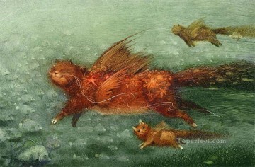 contes de fées volant chat fantaisie Peinture à l'huile